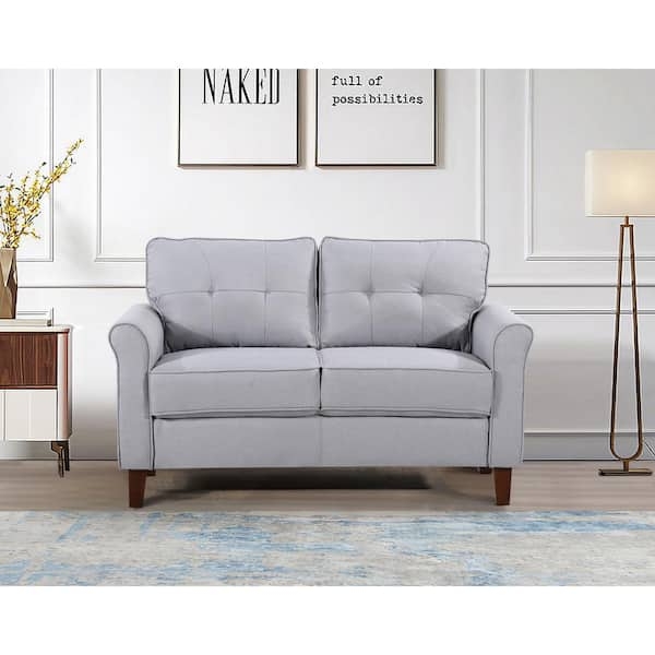 Compact Loveseat with Square Track Arms, Light Grey Modern Sofa