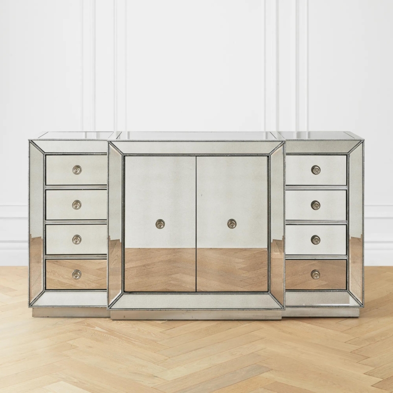 Concentric Rectangle Design Buffet Dark Metal Mirrored