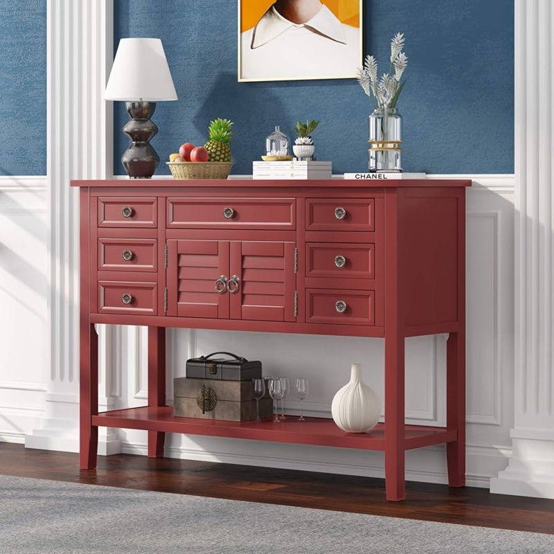 Console Table Farmhouse Sideboard Turned Spindle Legs Bottom Shelf