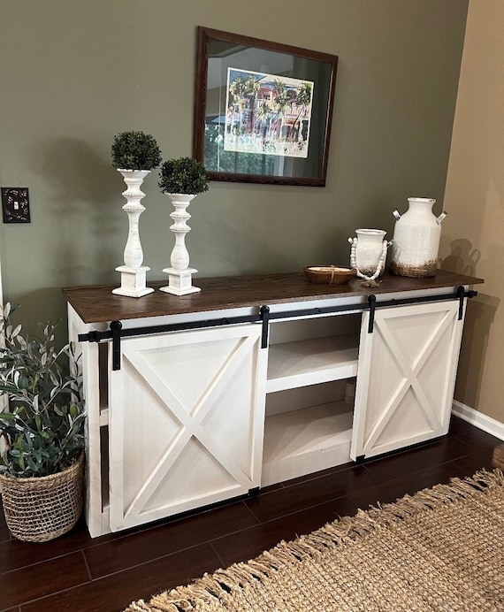 Console Table Narrow Profile X-Brace Sides Open Shelf Farmhouse