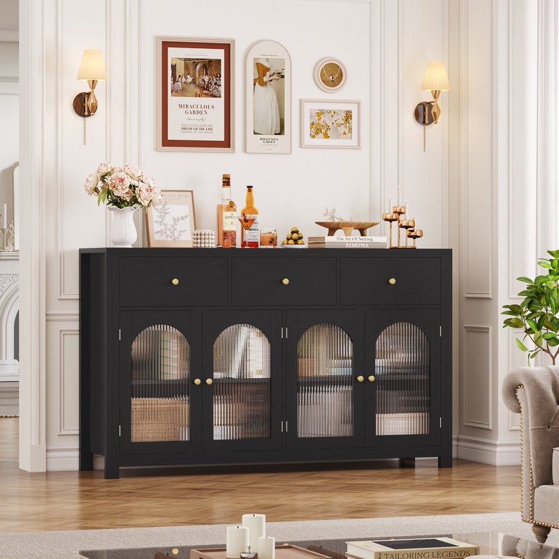 Contemporary Charcoal Sideboard with Fluted Glass Doors
