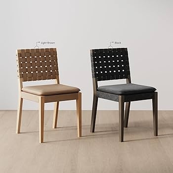 Contemporary Dining Chair Black Wood Frame with Woven Strap Backrest