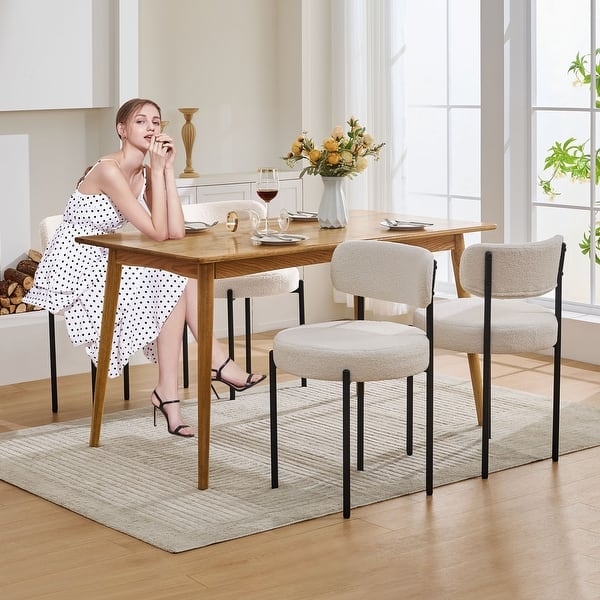 Contemporary Dining Chair Cream Boucle Curved Open Backrest