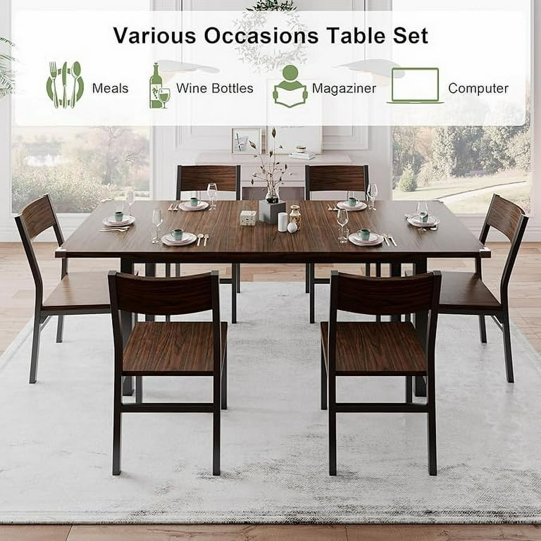 Contemporary Dining Set Espresso Finish Horizontal Slat Back Chairs