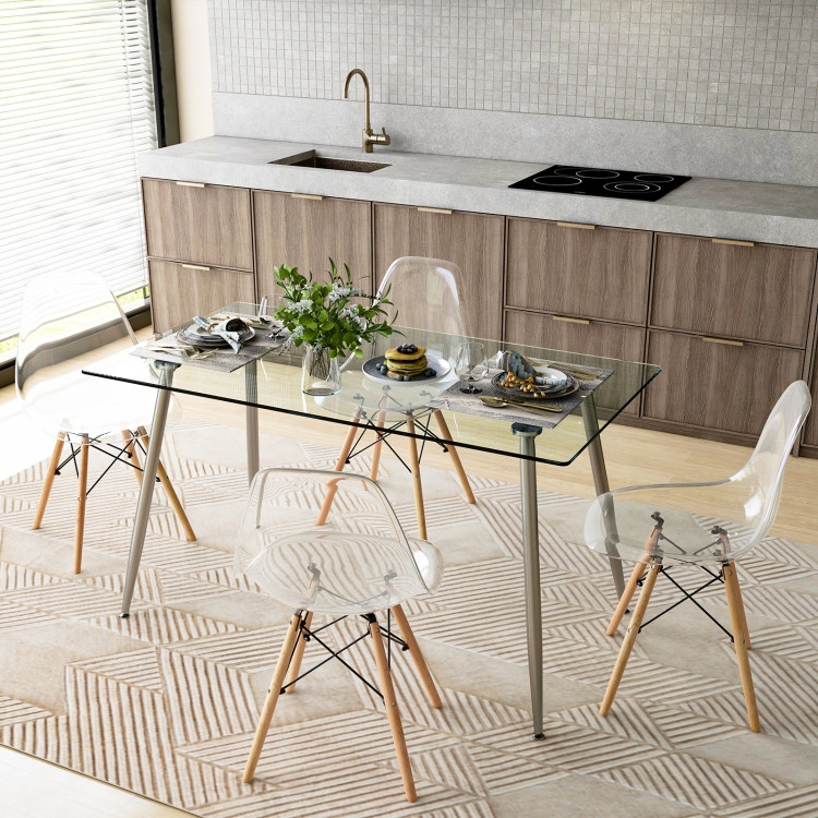 Contemporary Dining Set Glass Top Geometric Base Grey Channel Stitching