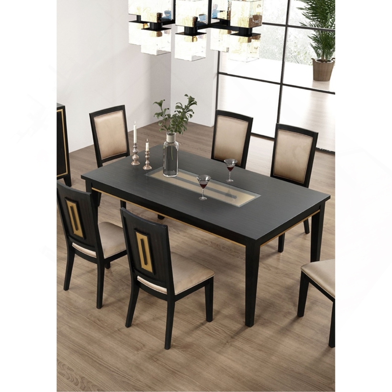 Contemporary Dining Set With Frosted Glass Top and Ladder Back Chairs