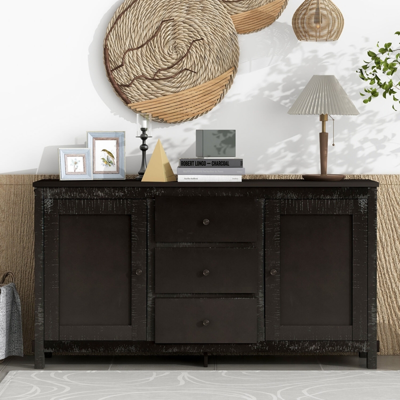 Contemporary Four-Door Buffet with Frosted Glass Panels