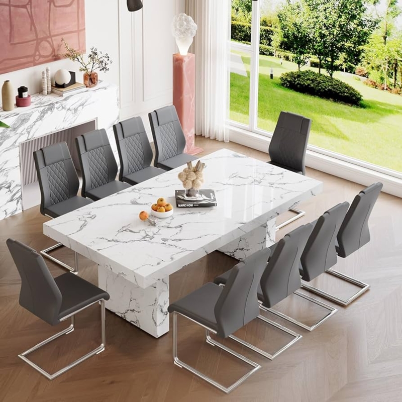 Contemporary Glam Dining Set with Marble Top and Channel Tufting