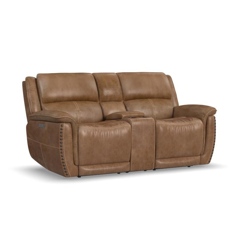 Contemporary Grey Power Reclining Loveseat with Console