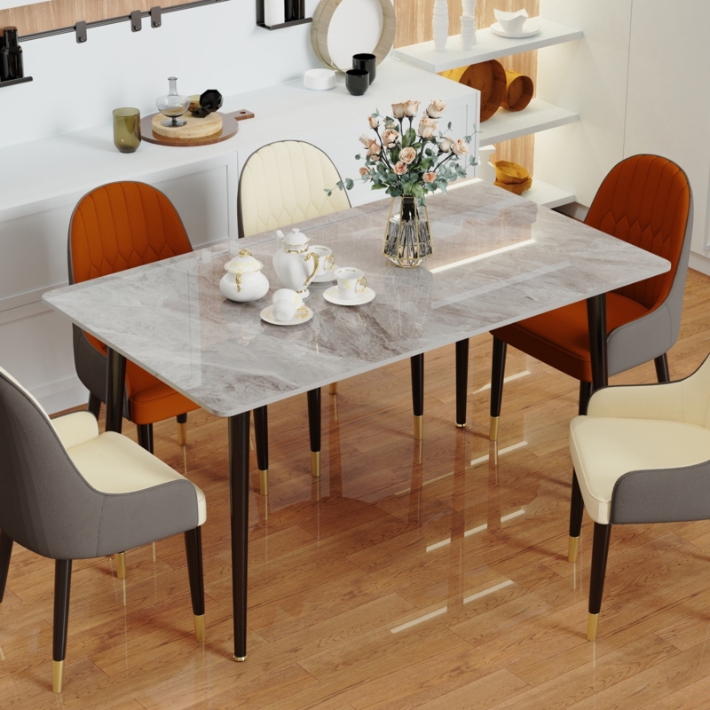 Contemporary Grey Stone Dining Table with Double Pedestal Base