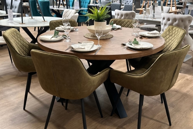 Contemporary Grey Swivel Bucket Chairs, Textured Fabric Round Table