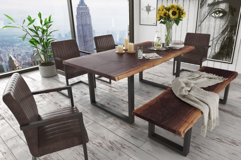 Contemporary Live Edge Dining Table with Metal Sled Legs and Armless Chairs