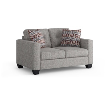Contemporary Loveseat with Polished Metal Legs and Charcoal Upholstery
