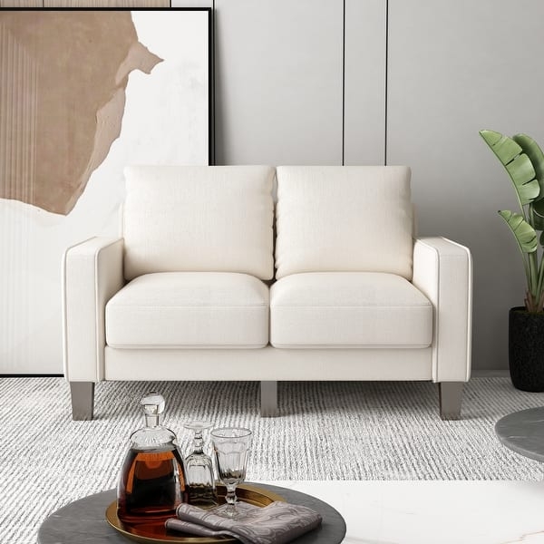 Contemporary Loveseat with Six Metal Legs and Square Track Arms