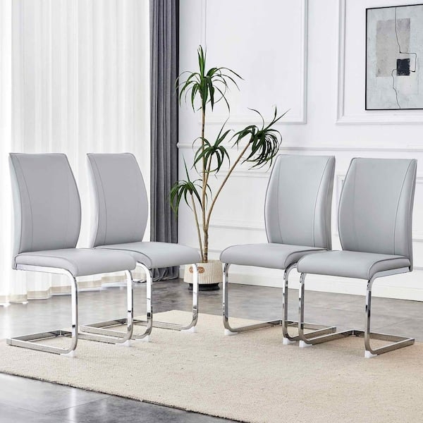 Contemporary Metallic Dining Chairs Vertical Channel Tufting Silver Frame