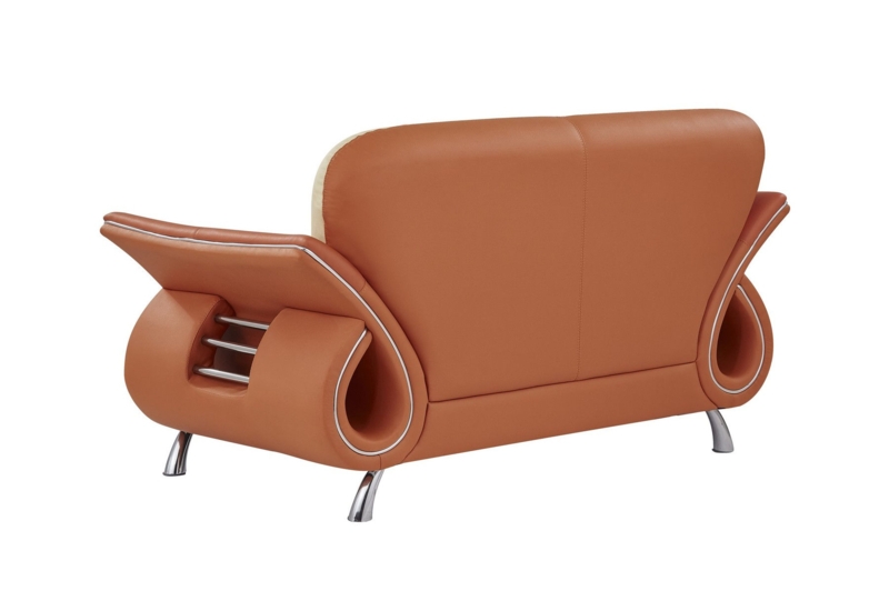 Contemporary Orange Loveseat with Square Arms and Polished Metal Legs
