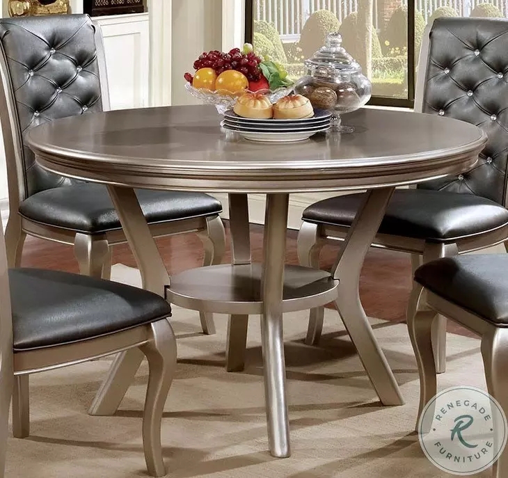 Contemporary Round Glass Dining Table Sculptural Champagne Base