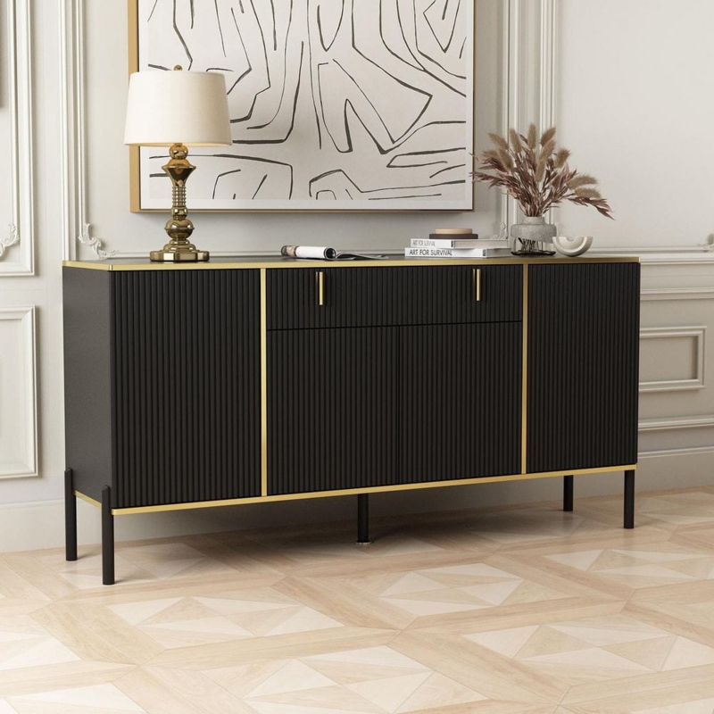 Contemporary Sideboard Wavy Paint Finish Scalloped Doors