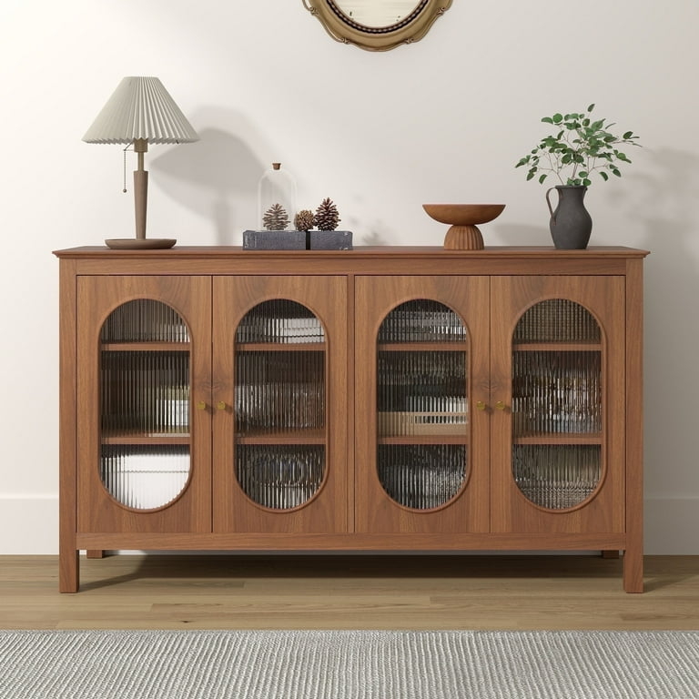 Contemporary Walnut Sideboard featuring Vertical Slatted Doors