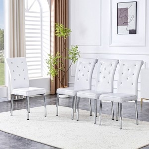 Contemporary White Dining Chairs with Tall Backrest and Silver Legs