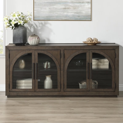 Contemporary Wood Sideboard: Ribbed Doors & Metal Legs Textured Buffet