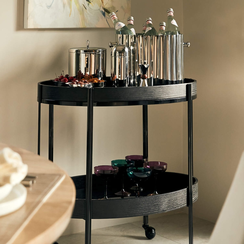 Continuous Frame Black Bar Cart Oval 2 Tier Minimalist