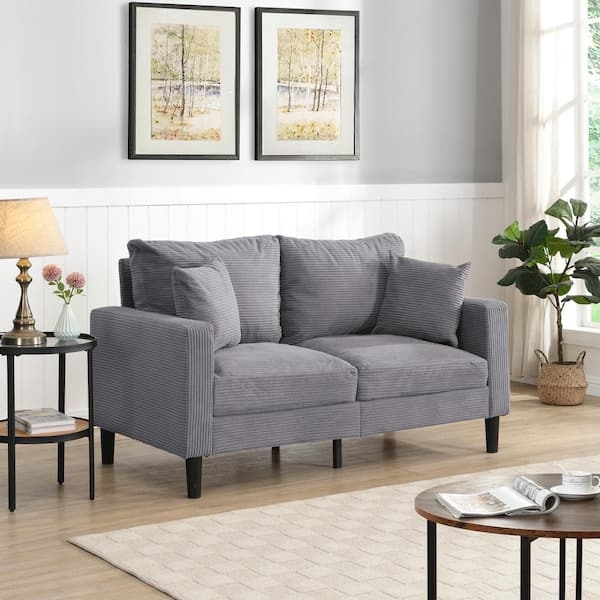 Corduroy Loveseat with Tapered Legs and Pillows, Textured Seating
