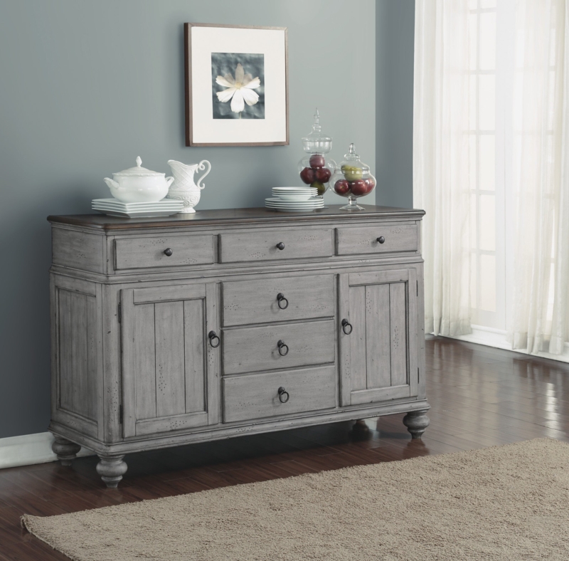 Cottage Style Buffet with Distressed Finish and Round Bun Feet
