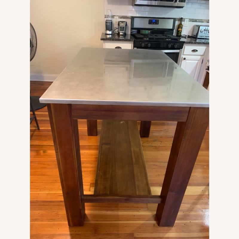 Counter Height Bar Table with Stainless Steel Top & Wood Legs