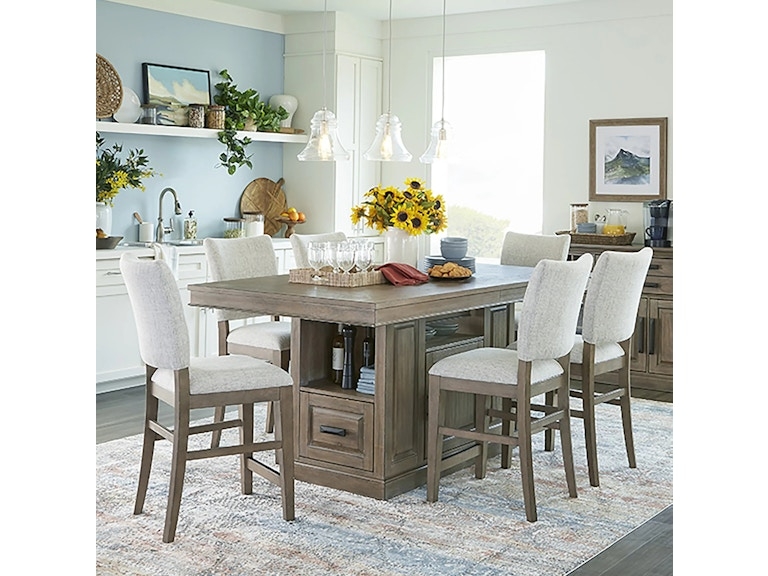 Counter Height Dining Island with Two-Tone Finish & Lattice Storage Base
