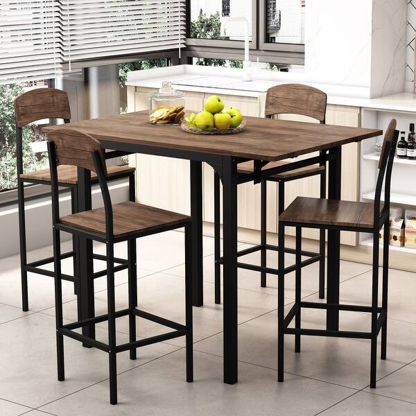 Counter Height Dining Set 5-Piece Drop Leaf Table Slat Back Stools