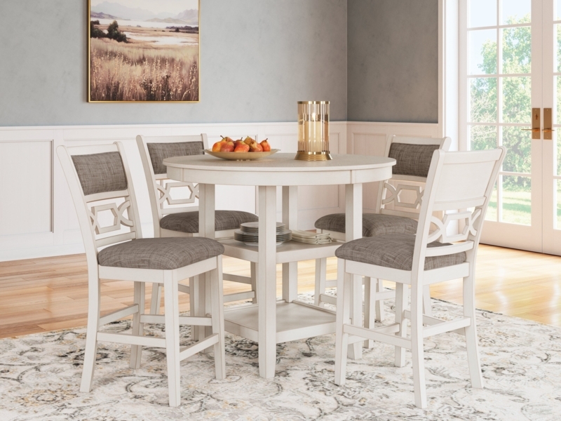 Counter-Height Dining Set: Distressed Antique White, Ladder Back, 5-Piece.