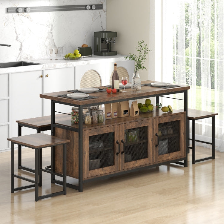 Counter-Height Dining Set with Integrated Wine Storage Cabinet