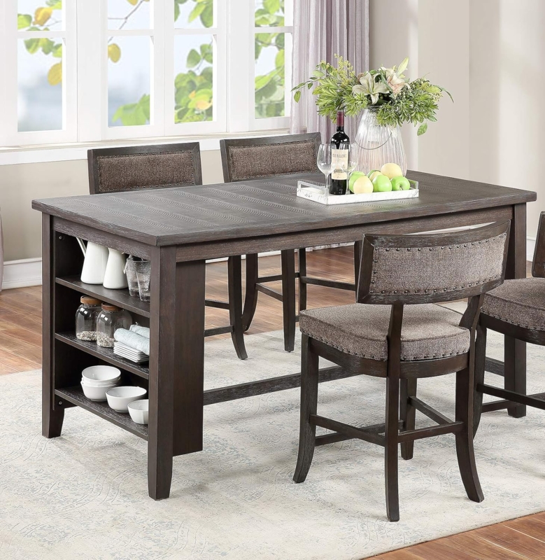 Counter-Height Dining Table Integrated Storage Shelves