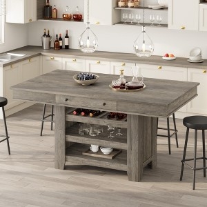 Counter Height Dining Table Integrated Wine Rack Side Shelving