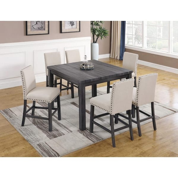 Counter Height Dining Table Square Antique Grey Pedestal Base Rustic