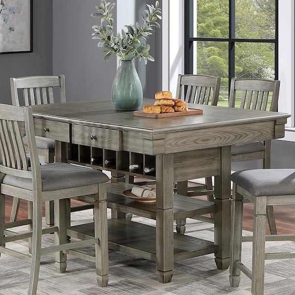 Counter Height Dining Table with Block Legs in Gray Wood Finish