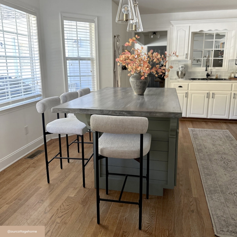 Counter Height Stools Gray Upholstered Curved Backrest Modern Farmhouse