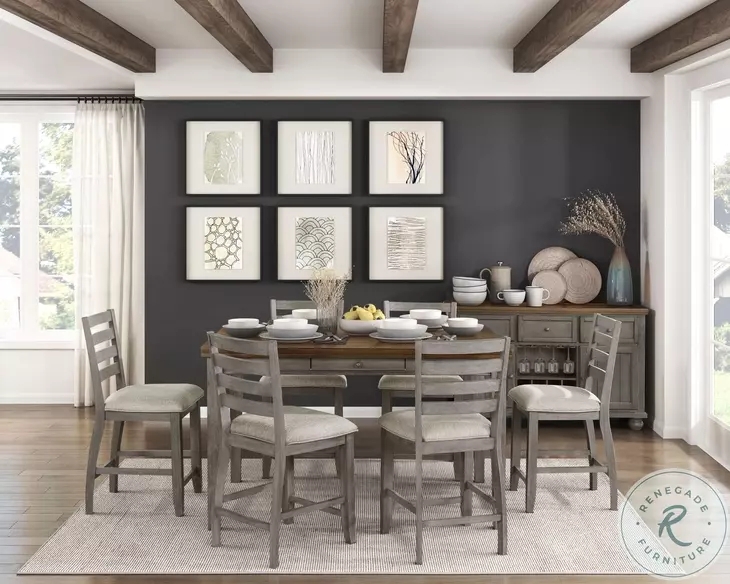 Counter Height Table with Trestle Silhouette and Chunky Legs