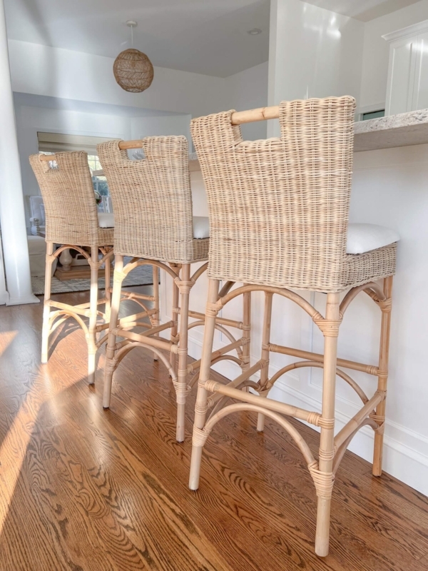 Counter Stool Backless Woven Rush Seat Wood Frame Coastal