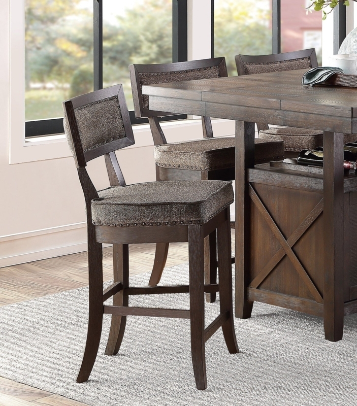 Counter Stool Set Dark Cherry Finish Vertical Slat Back Traditional