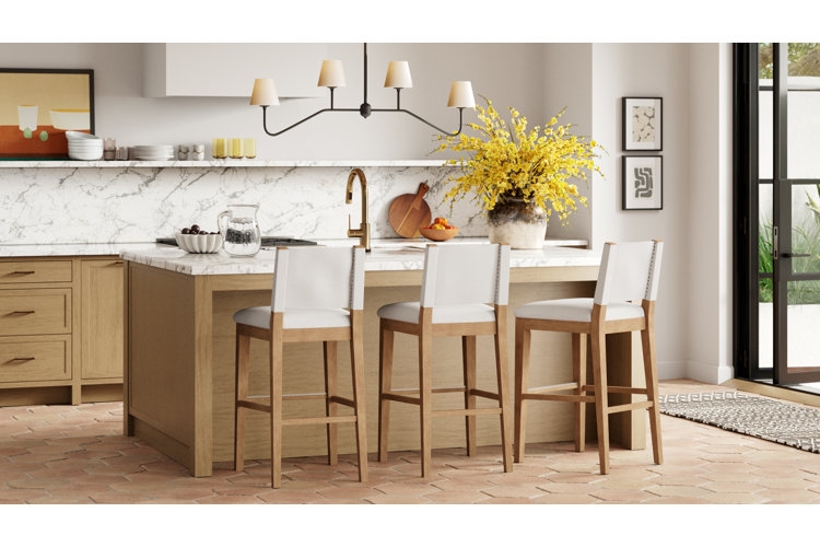 Counter Stools with Black Spindle Backs in Modern Kitchen