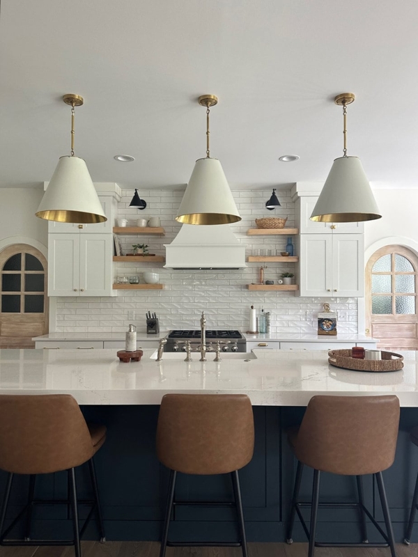 Counter Stools Woven Rattan Brushed Brass Bridge Faucet Glass Globes