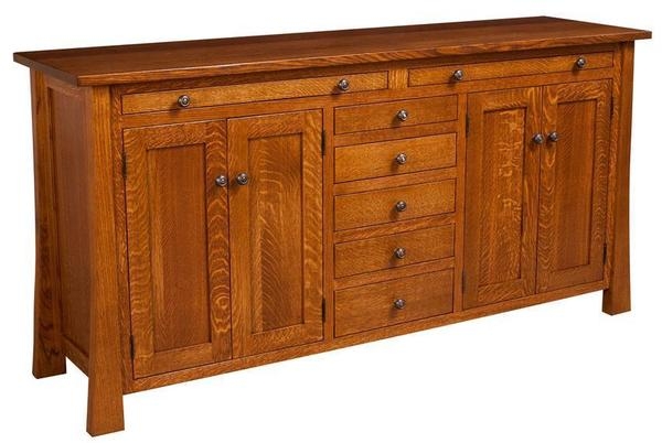 Craftsman Style Wood Sideboard with Four Doors and Three Drawers