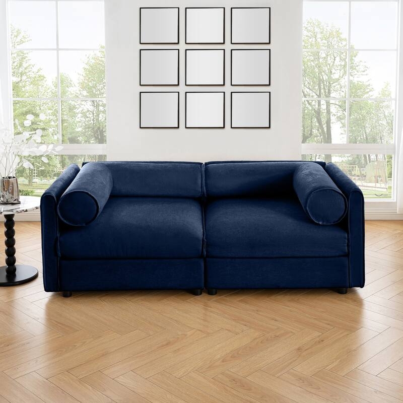 Cream Boucle Loveseat with Cylindrical Bolster Back and Armrests