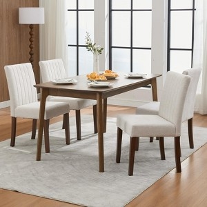 Cream Button Tufted Parsons Dining Chair with High Contrast Legs
