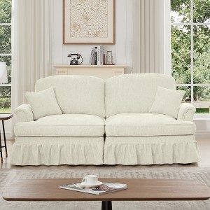 Cream Modular Loveseat with Ruffle Skirt, Flared Arms, Shabby Chic Style