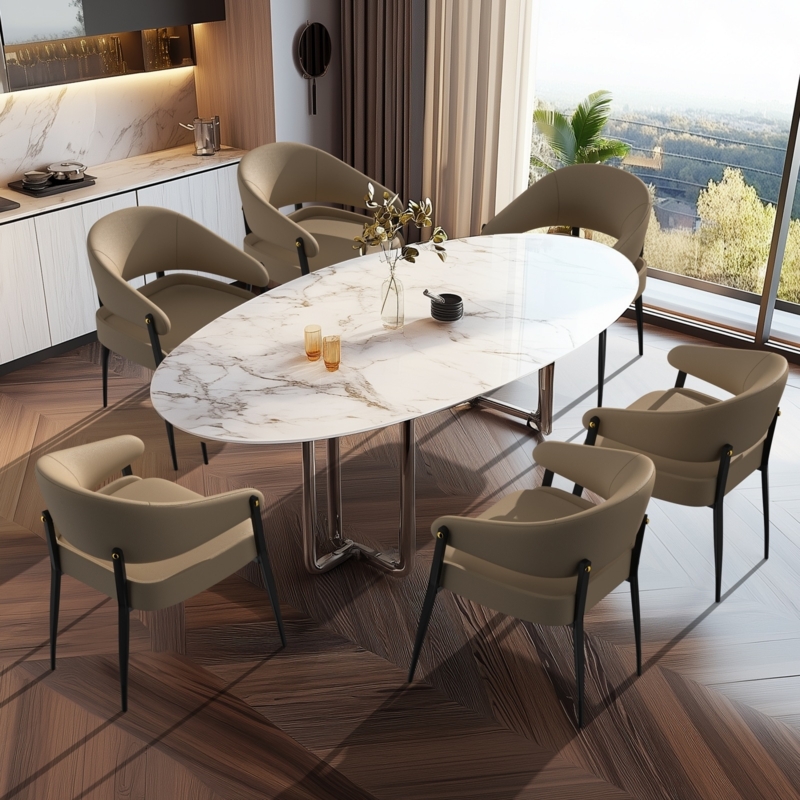 Cream Upholstered Dining Chairs featuring Smooth Leather Like Finish