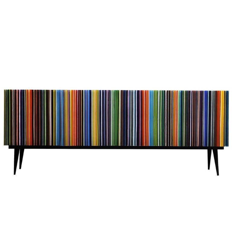 Credenza Rainbow Colored Glass Barcode Design Glossy Finish Retro