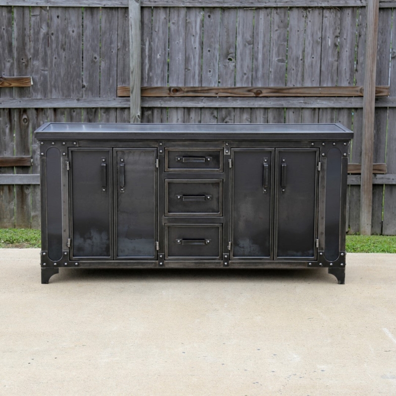 Credenza with Rivet Details, Steel Construction, Matte Charcoal Finish